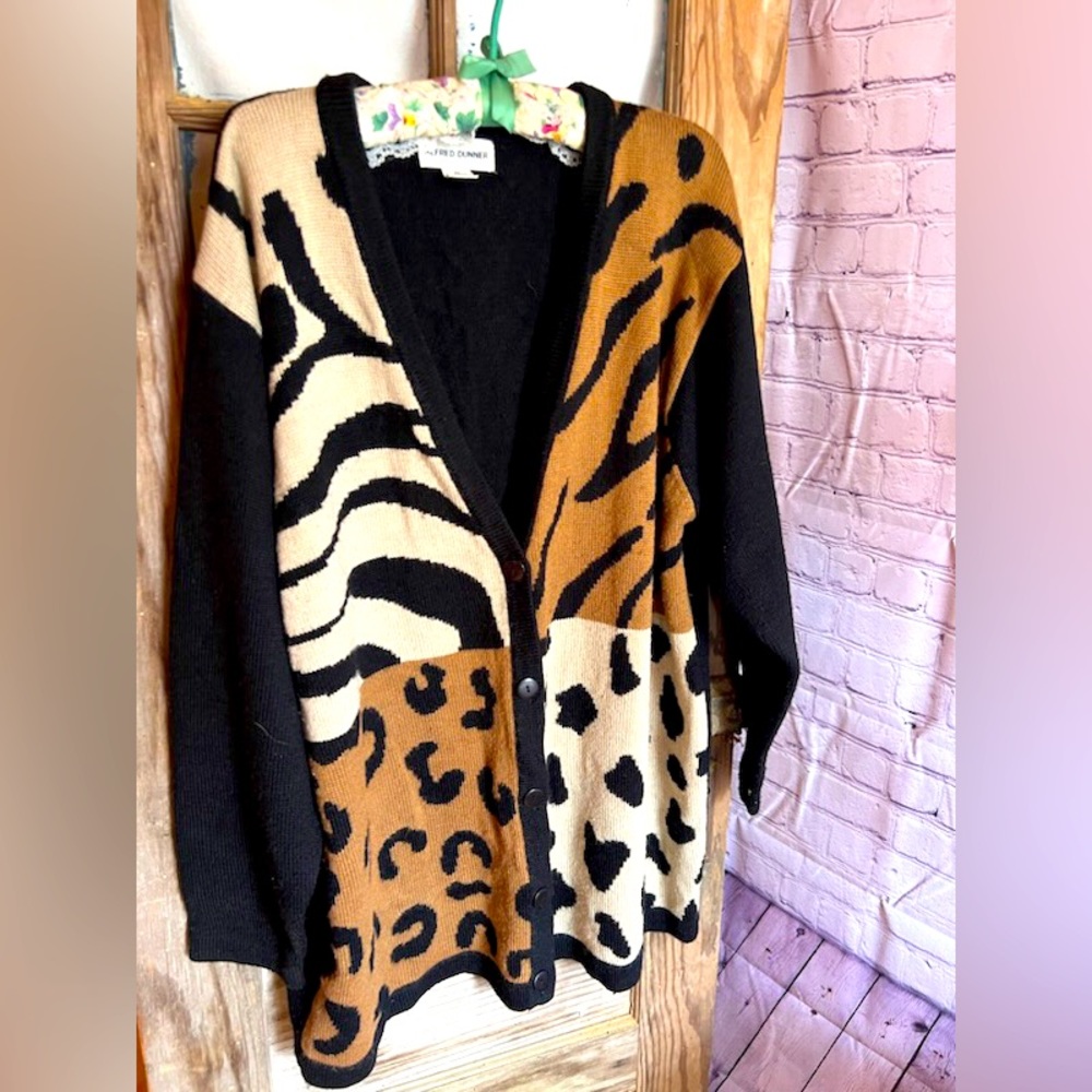 Alfred Dunner Leopard/Zebra Sweater Cardigan Size 2xl, Acrylic & Wool blend